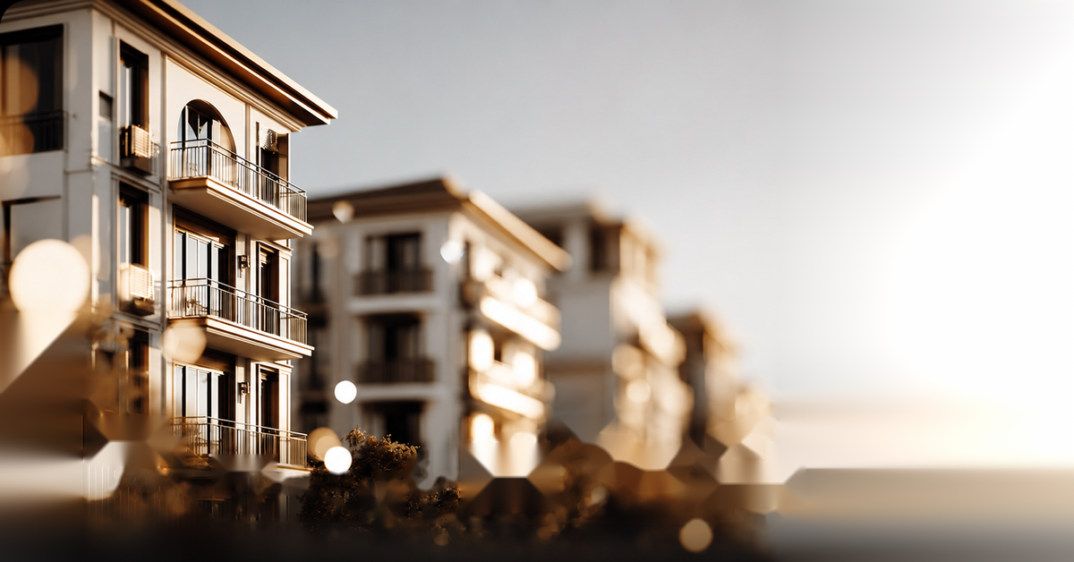 Golden-hour photo of apartment buildings representing bridge loan exit strategy planning